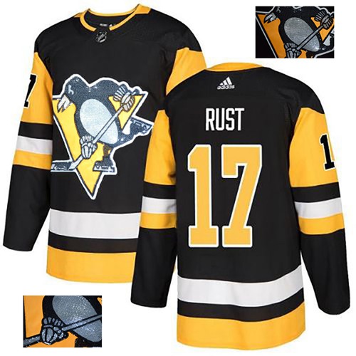 Adidas Penguins #17 Bryan Rust Black Home Authentic Fashion Gold Stitched NHL Jersey - Click Image to Close